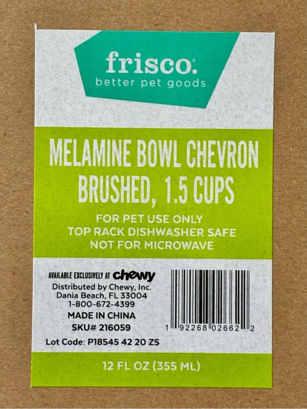 NWT Chewy “frisco” Melamine Pet Bowl CHEVRON, 12 oz